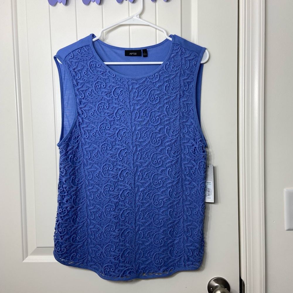 NEW Apt. 9 women’s blue floral crochet lace layered sleeveless tank blouse large